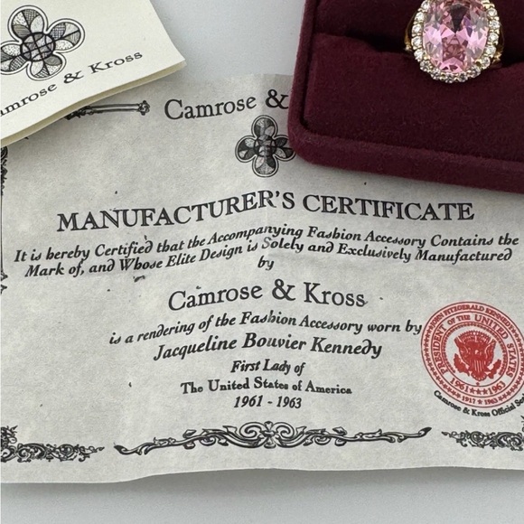 Vintage Jacqueline Kennedy Camrose & Kross Ring Simulated Oval Pink Halo Sz 6 - Picture 10 of 10